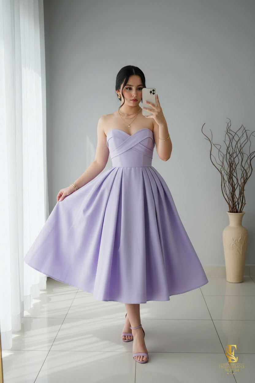 Vestido Lila Strapless Plisado cod.V326