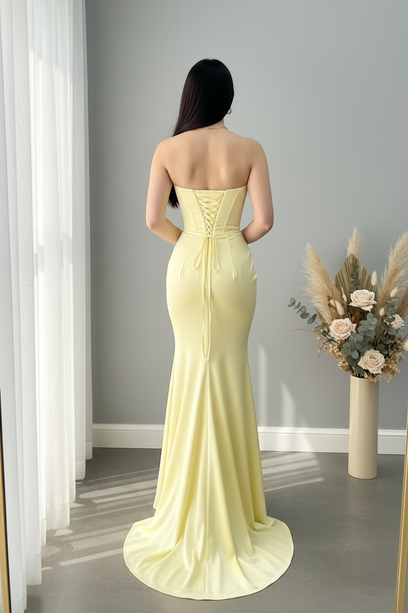 Vestido Amarillo Pastel Strapless Corset Sirena cod.V429