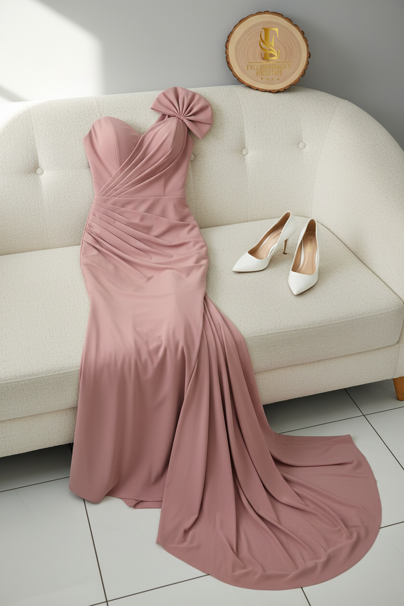 Vestido Dusty Rose Bow Sirena con Cola cod.581
