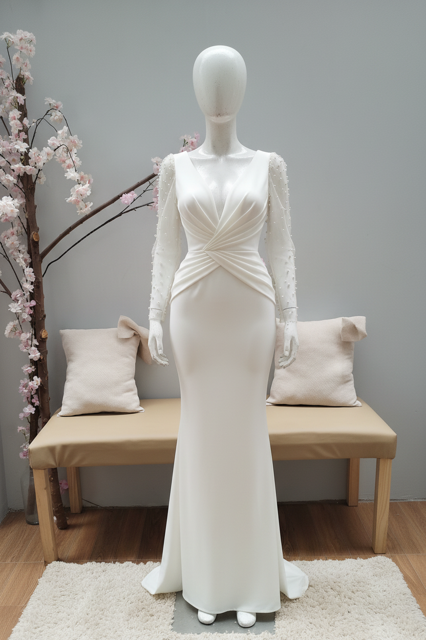 Vestido Sirena Ivory Perlas cod.V395