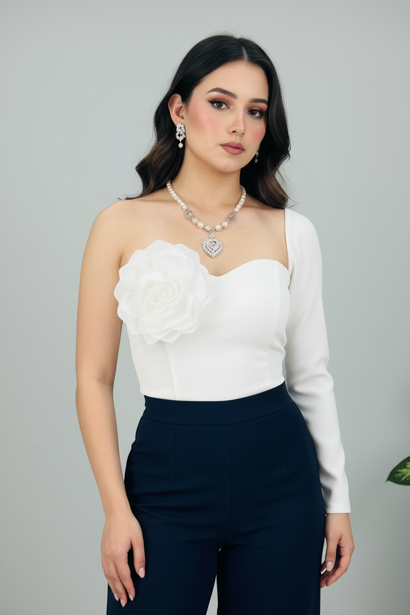 Conjunto White Ruffle Heart & Navy cod.601