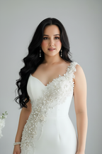 Vestido Novia Blanco Sirena con Bordado de Perlas cod.V0025