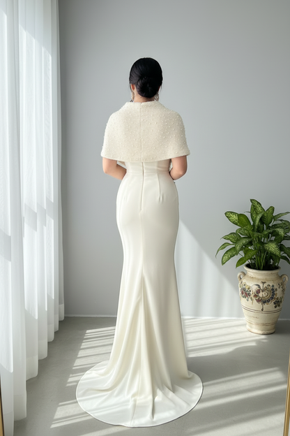 Vestido Sirena Marfil con Chalina de Perlas Exclusivo cod.799
