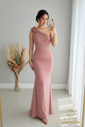 Vestido Sirena Un Hombro Rosa Palo cod.V396