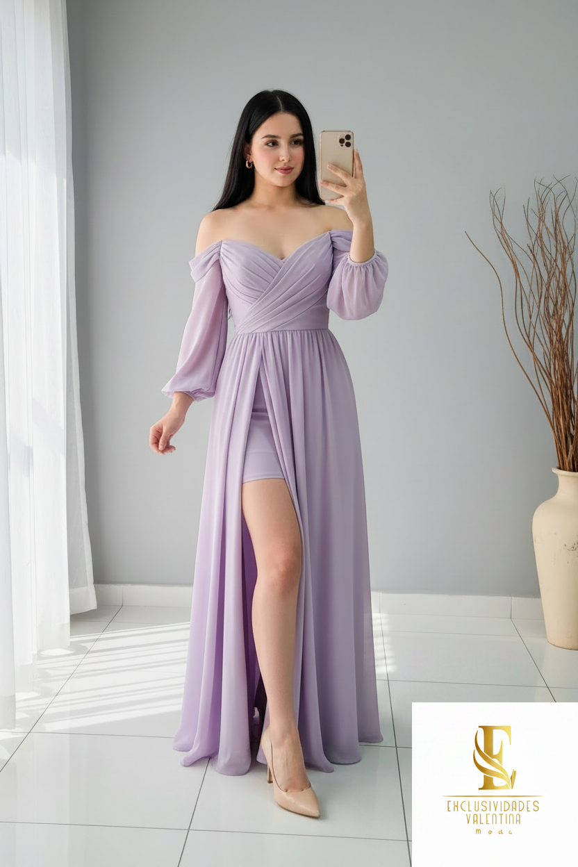 Vestido Lila Off-Shoulder cod.V339