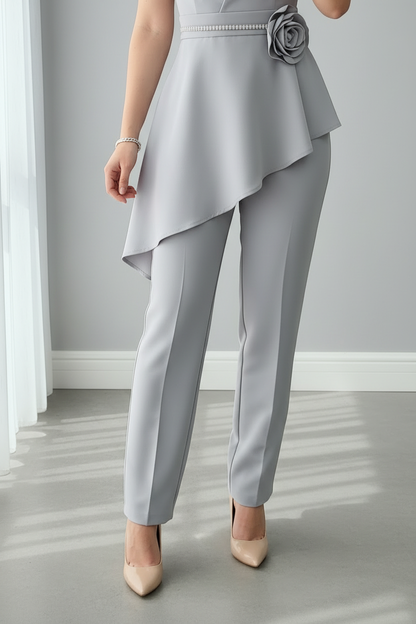 Conjunto Gris Plata Peplum Flor 2 Piezas cod.910