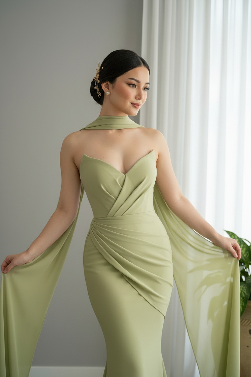 Vestido Verde Sage Sirena cod.990