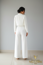 Enterizo Blanco Strapless con Blazer y Rosa de Tela cod.E536