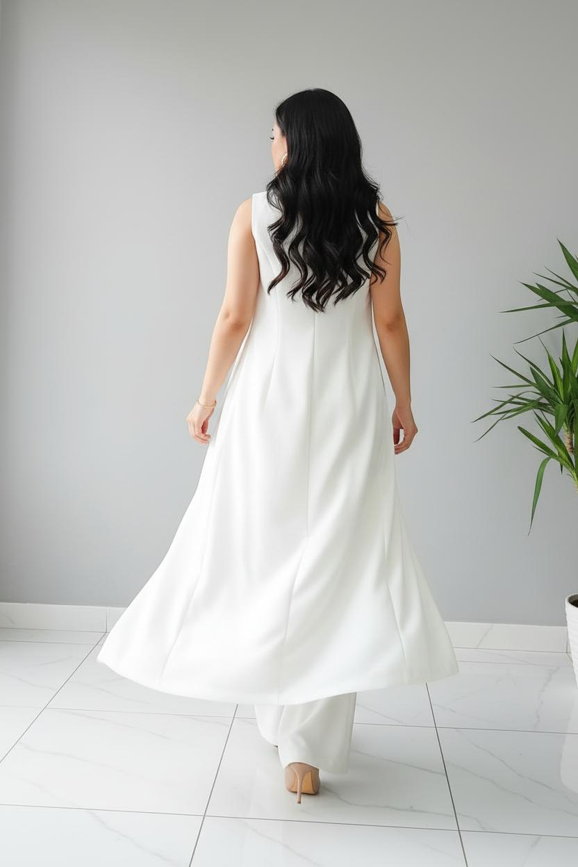 Conjunto White Duster – Top Sweetheart + Chaleco Largo + Pantalón cod.671