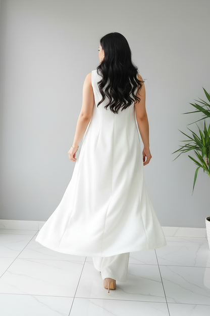 Conjunto White Duster – Top Sweetheart + Chaleco Largo + Pantalón cod.671