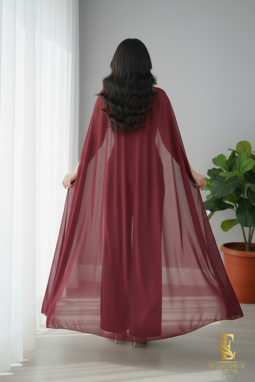 Jumpsuit Vino con Capa de Gasa cod.0026