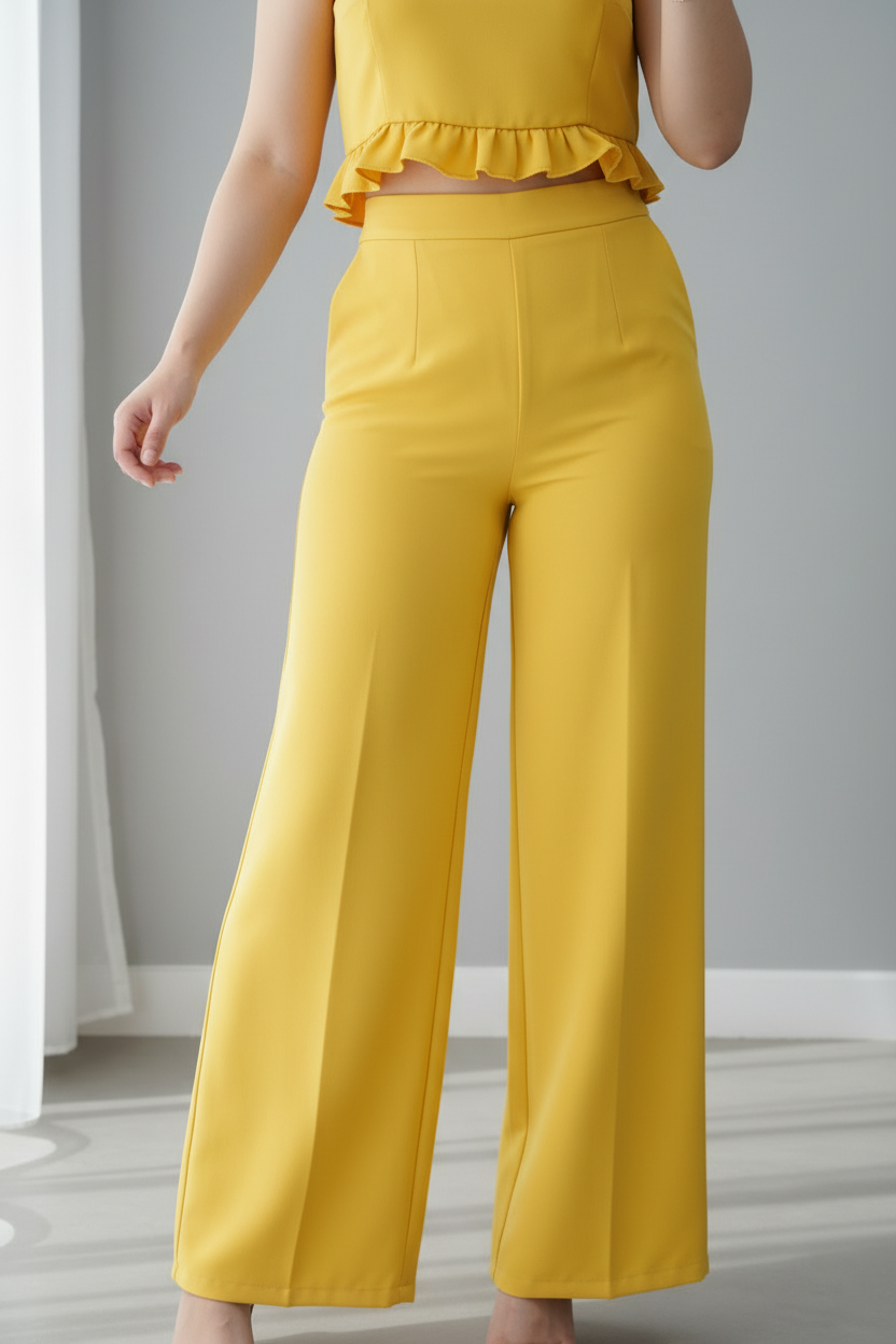 Conjunto Amarillo Mostaza Top Volante Pantalón Palazzo cod.C0031