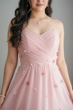 Vestido Gala Rosa Palo Flores 3D Corset Corazón cod.V0028