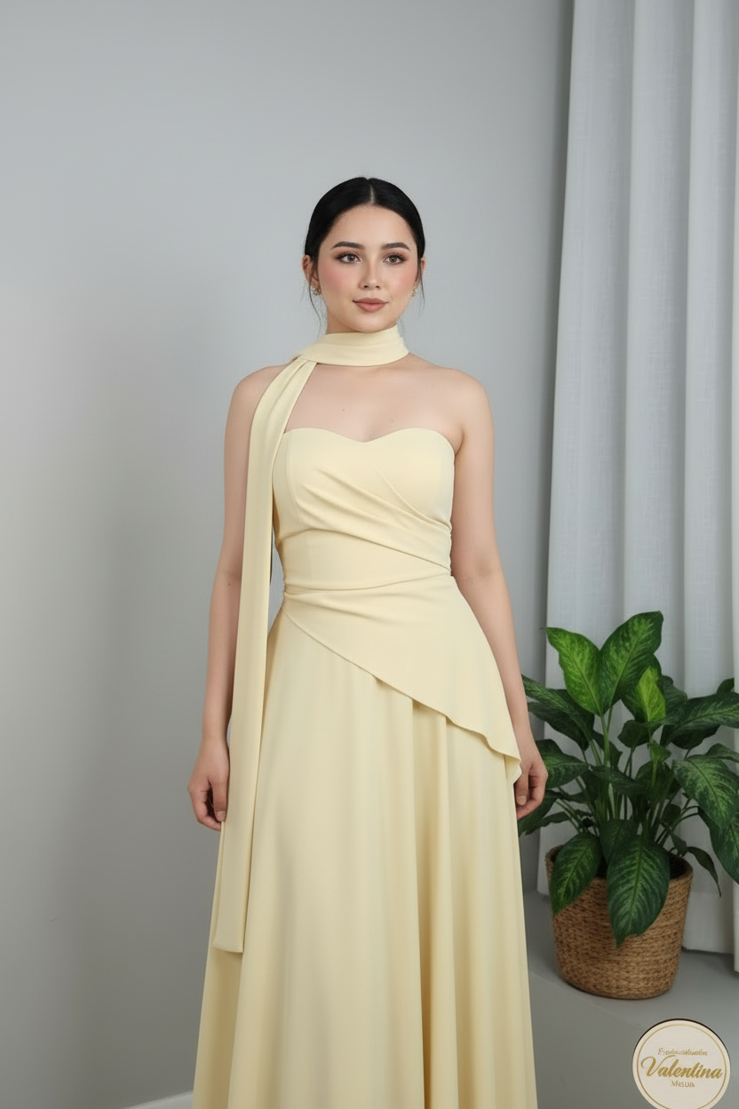 Vestido Midi Amarillo Pastel Halter cod.00124