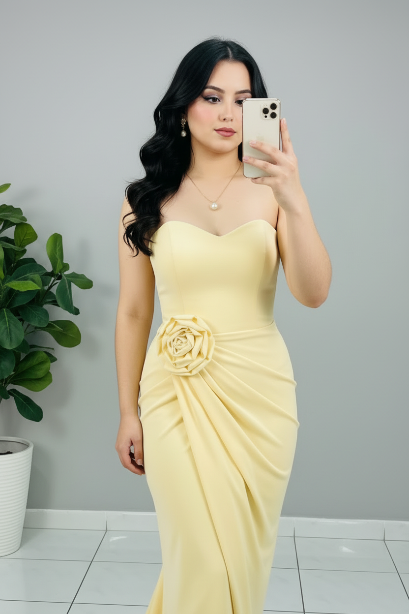 Vestido Amarillo Rosa D cod.591
