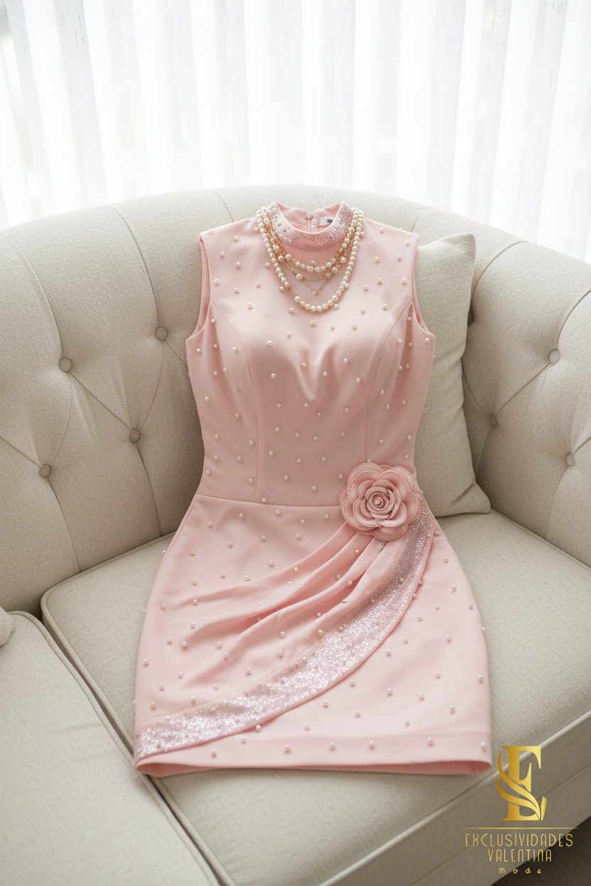 Vestido Rosa Baby Perlas Rosa D3 cod.V743