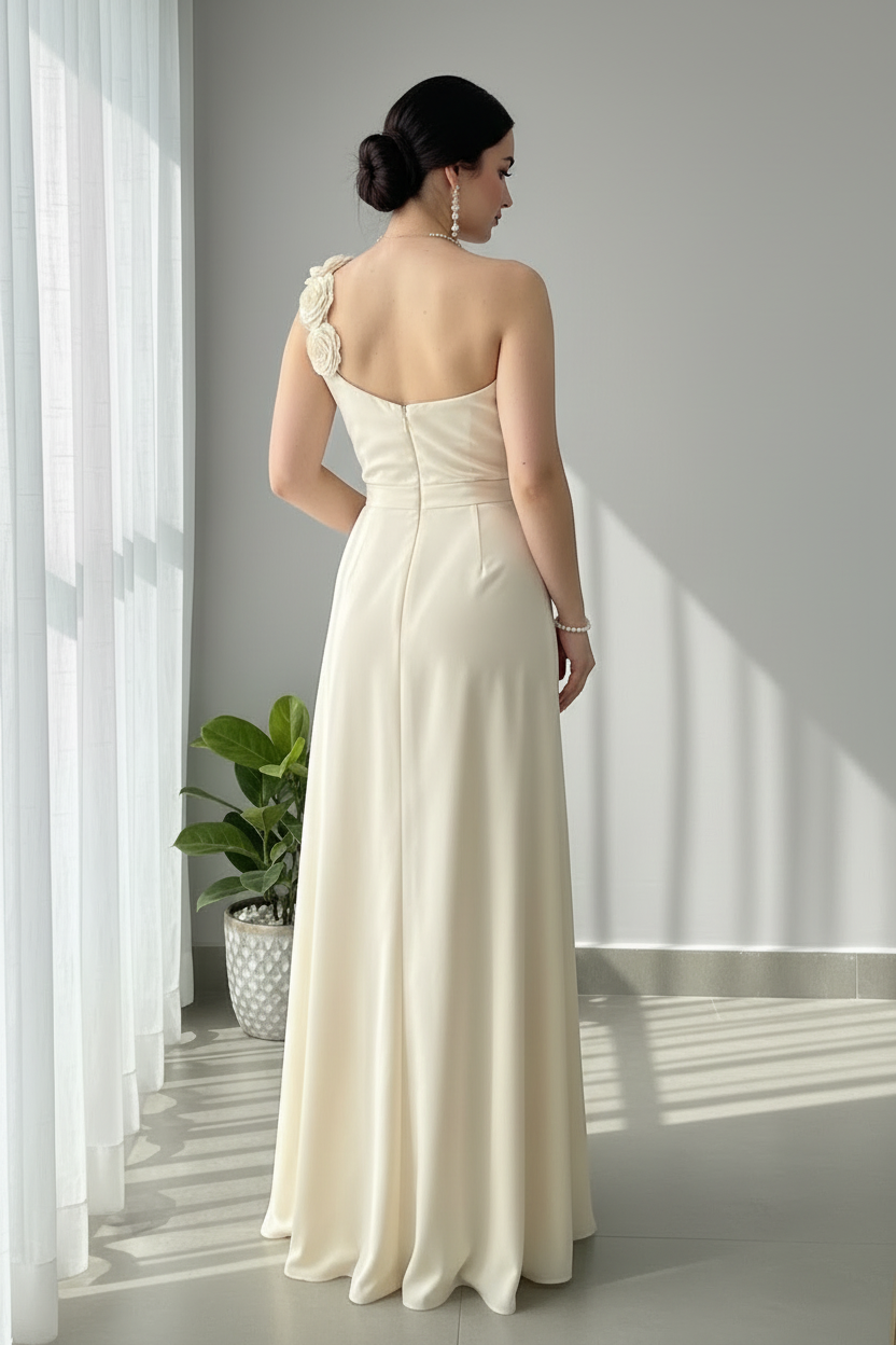 Vestido Rosas 3D Crema Cod.V306