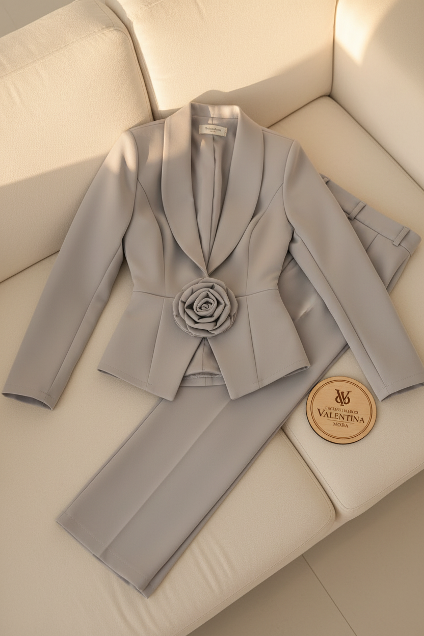 Conjunto Gris Perla Flor 2 Piezas cod.909