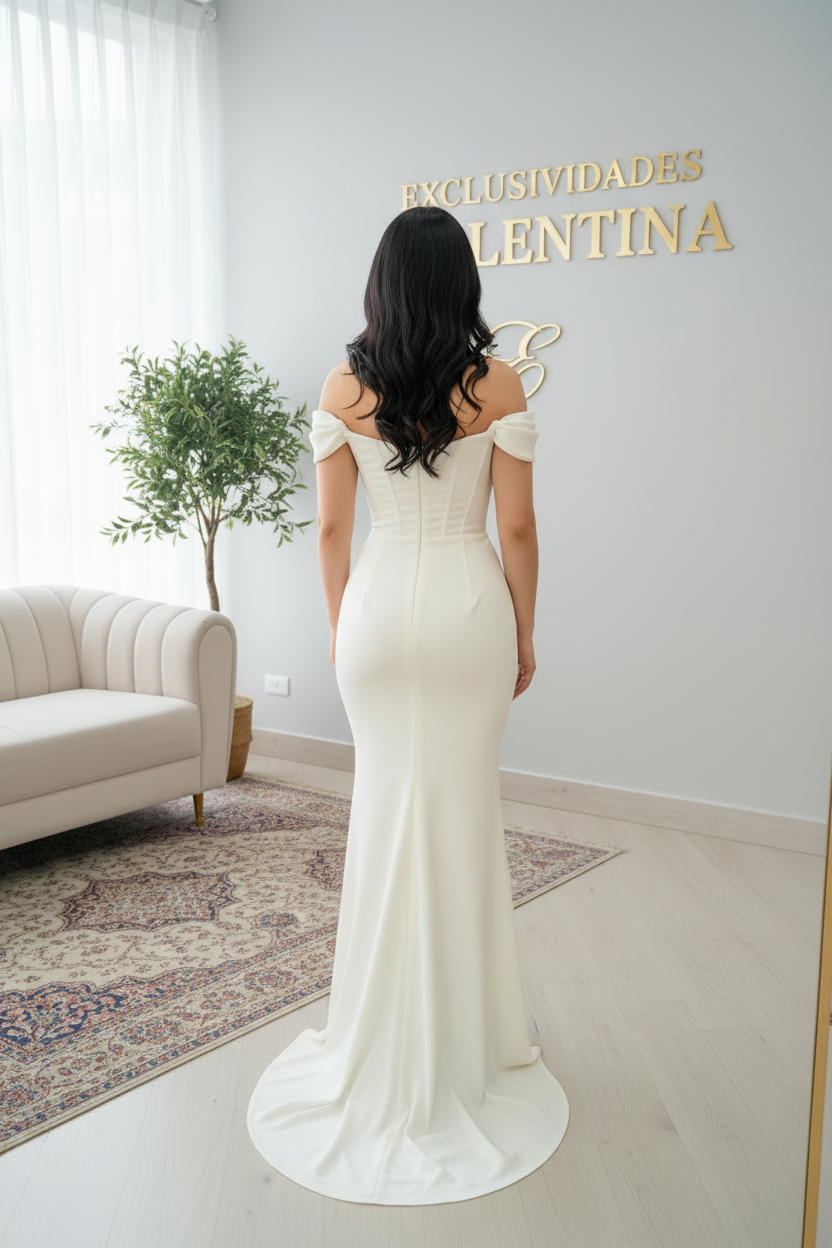 Vestido Blanco Off-Shoulder Sirena Gala cod.V580