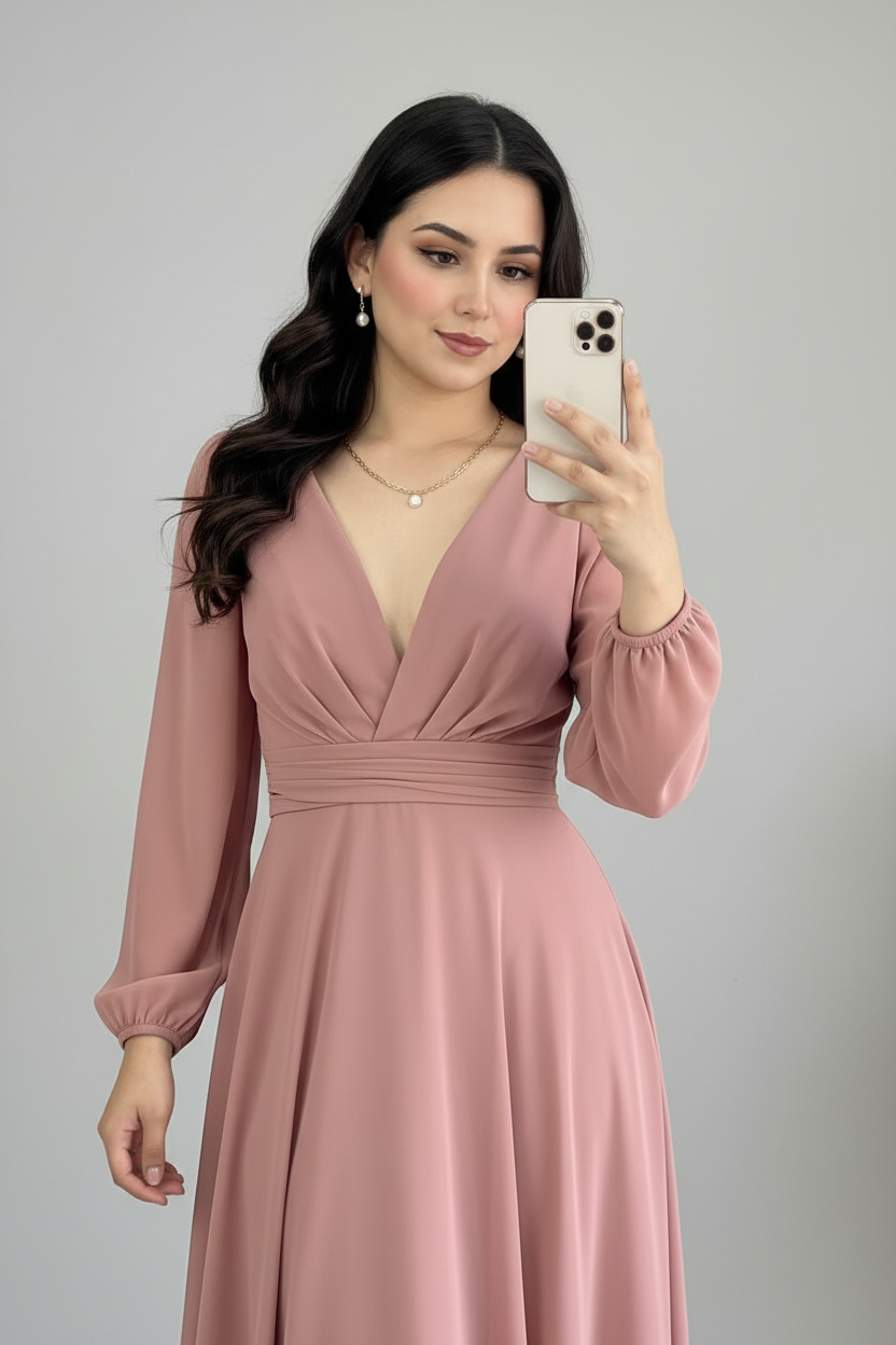 Vestido Rosa Palo Romántico cod.587