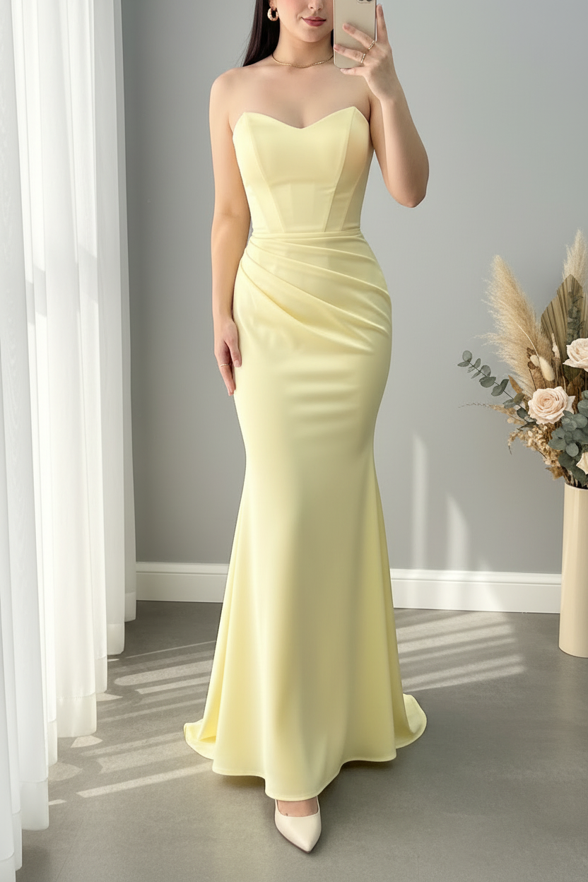 Vestido Amarillo Pastel Strapless Corset Sirena cod.V429