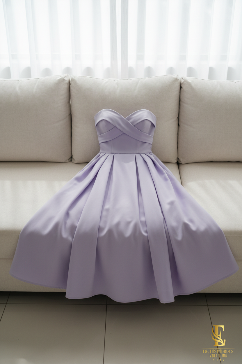 Vestido Lila Strapless Plisado cod.V326