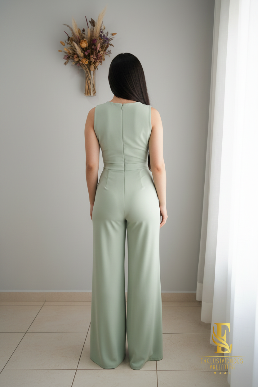 Enterizo Verde Menta | Cowl Neck Sin Mangas y Palazzo cod.E500