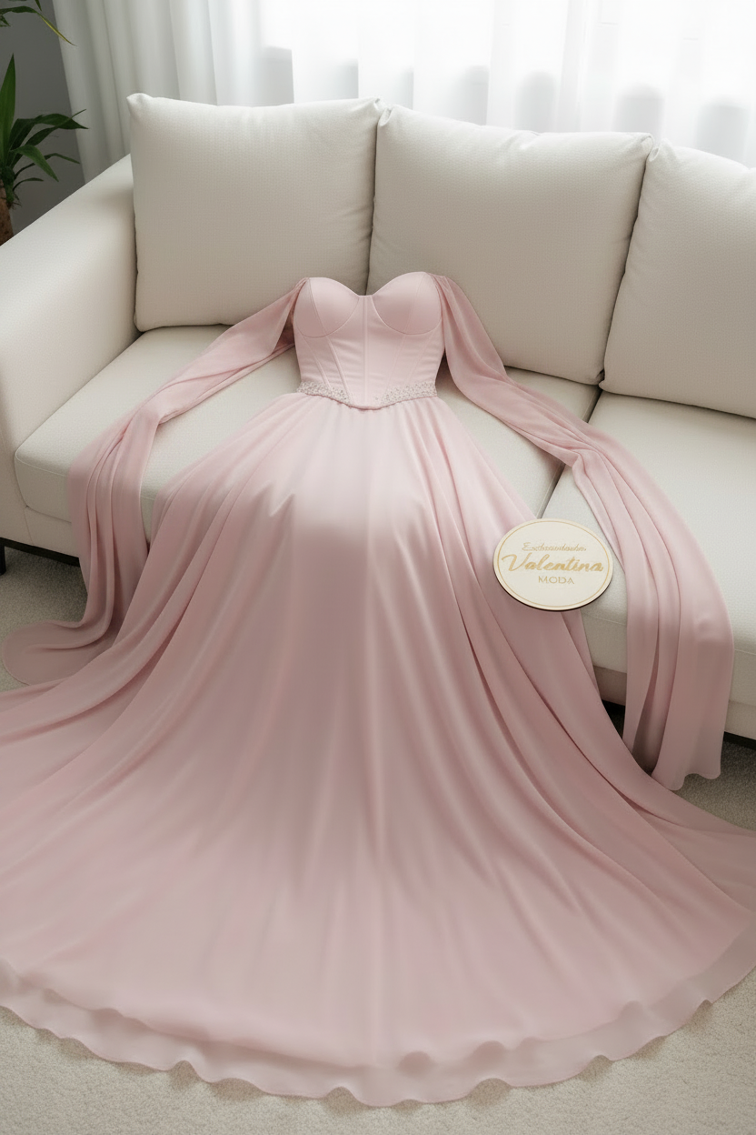Vestido Gala Rosa Palo con Capa cod.00122