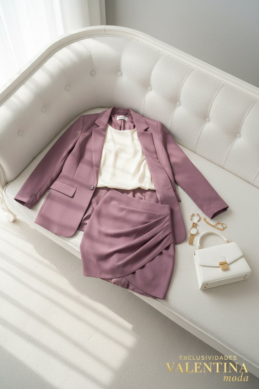 Conjunto Tres Piezas Lila Blazer Falda Mini cod.C708