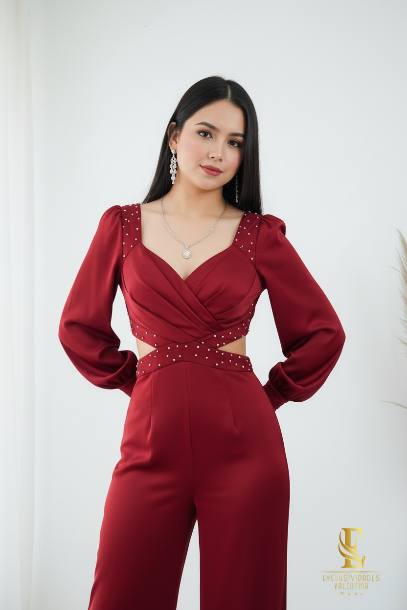 Enterizo Vino Perlas Cut-Out cod.E329