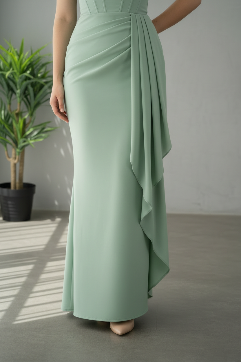 Vestido Verde Menta Strapless Corset con Drapeado Lateral cod.721