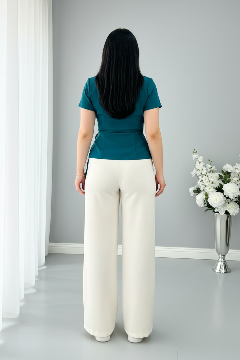 Conjunto  Teal Rosas 3D + Palazzo Blanco | C-029