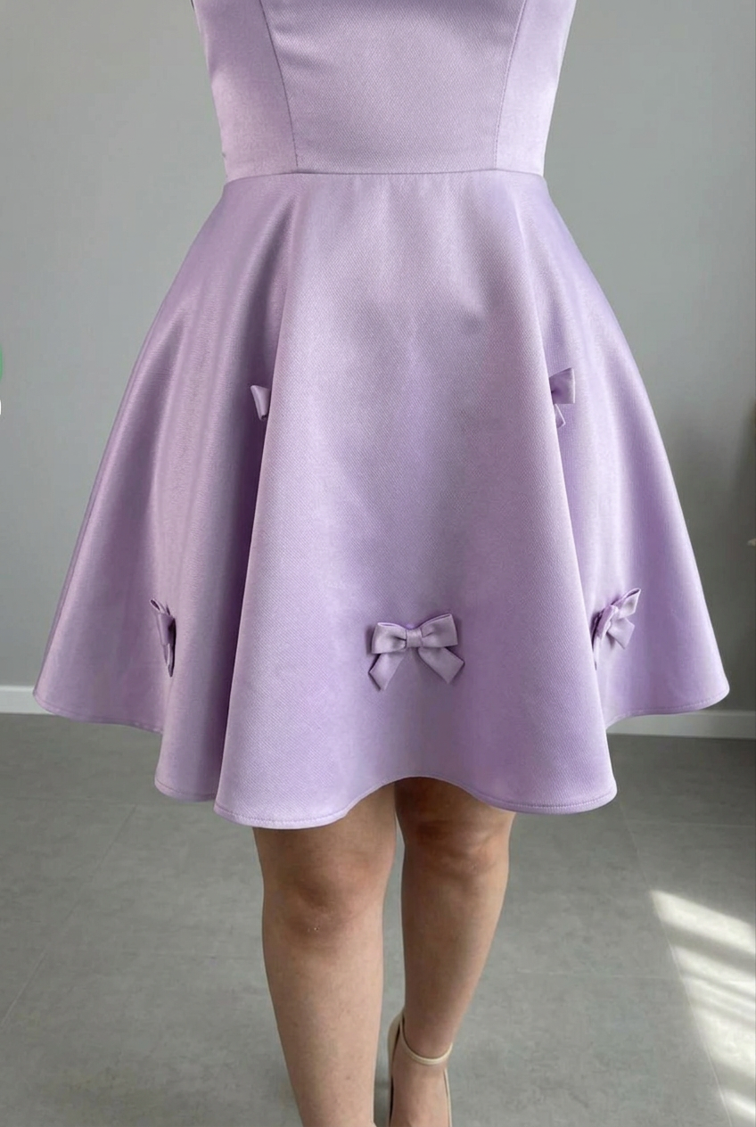 Vestido corto lila escote cuadrado con lazos cod. VC032