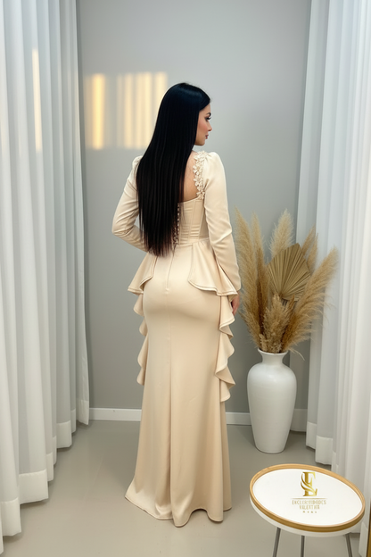 Vestido Champagne Satinado Corset Flores D cod.00170