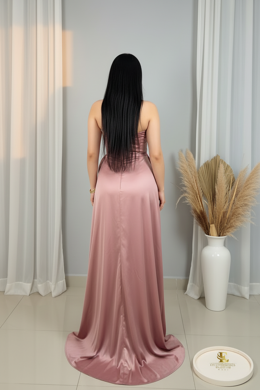 Vestido Rosa Satinado Strapless Rosa D cod.00175