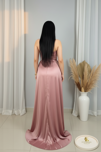 Vestido Rosa Satinado Strapless Rosa D cod.00175
