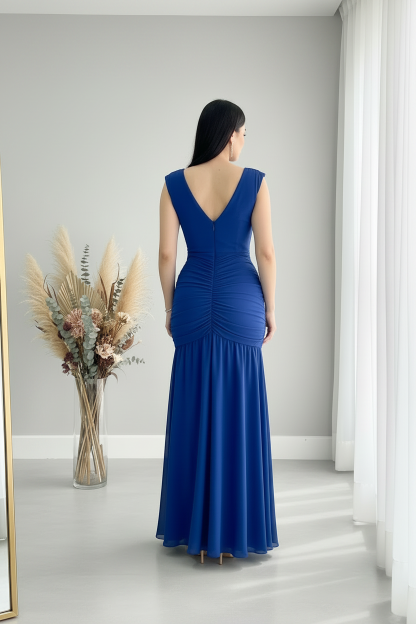 Vestido Azul Rey Escote V Cruzado cod.V419