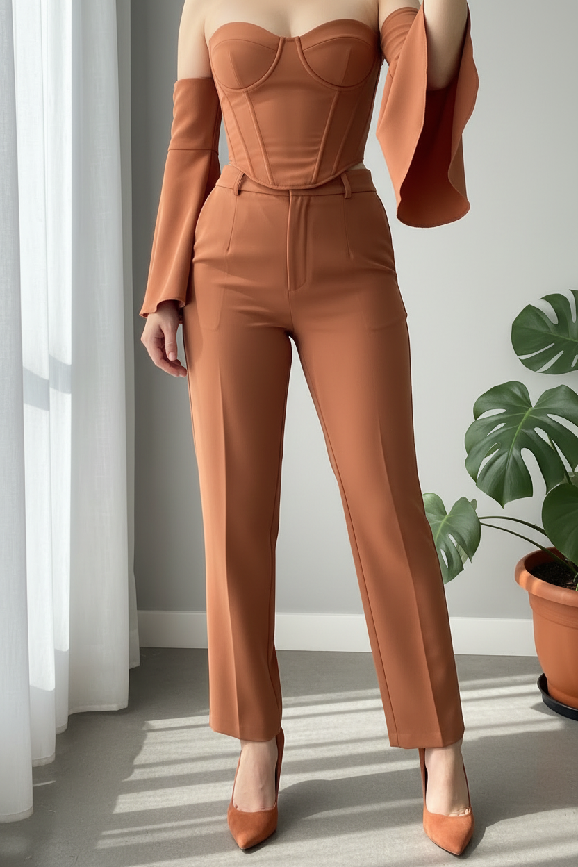Set Terracota  Off-Shoulder con Mangas Campana Exclusivo cod.802