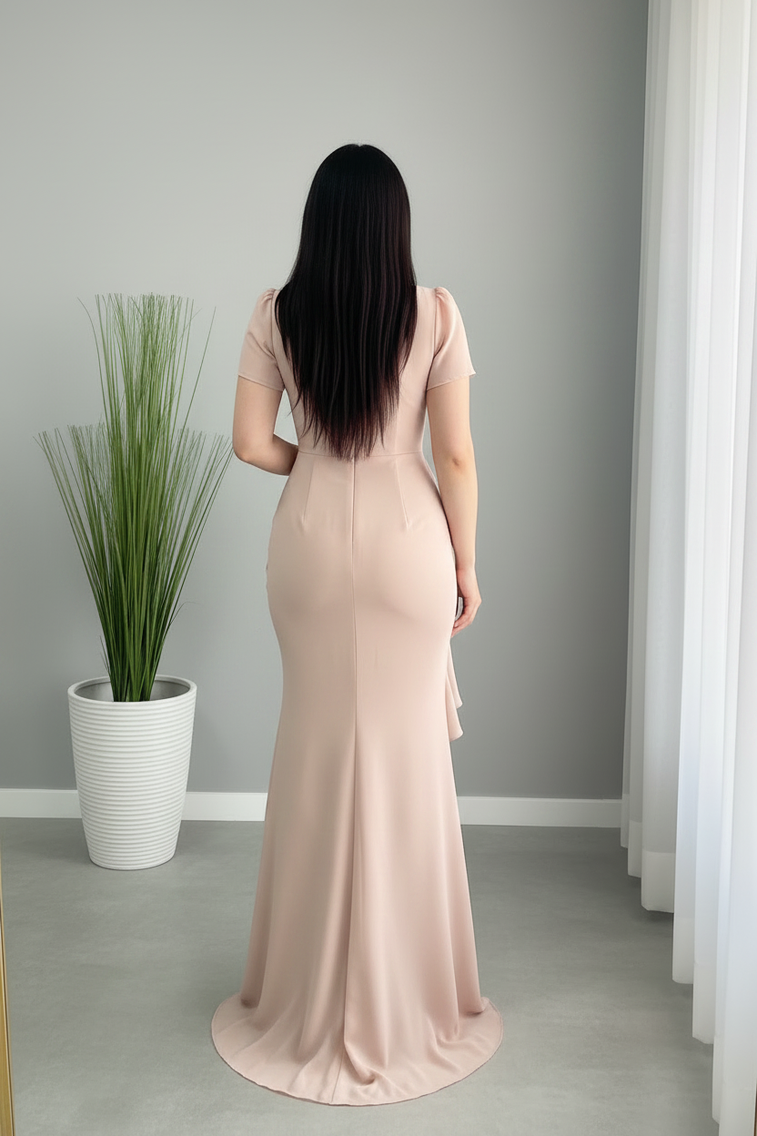 Vestido Blush Rosa Sirena con Botones y Volante Lateral cod.957