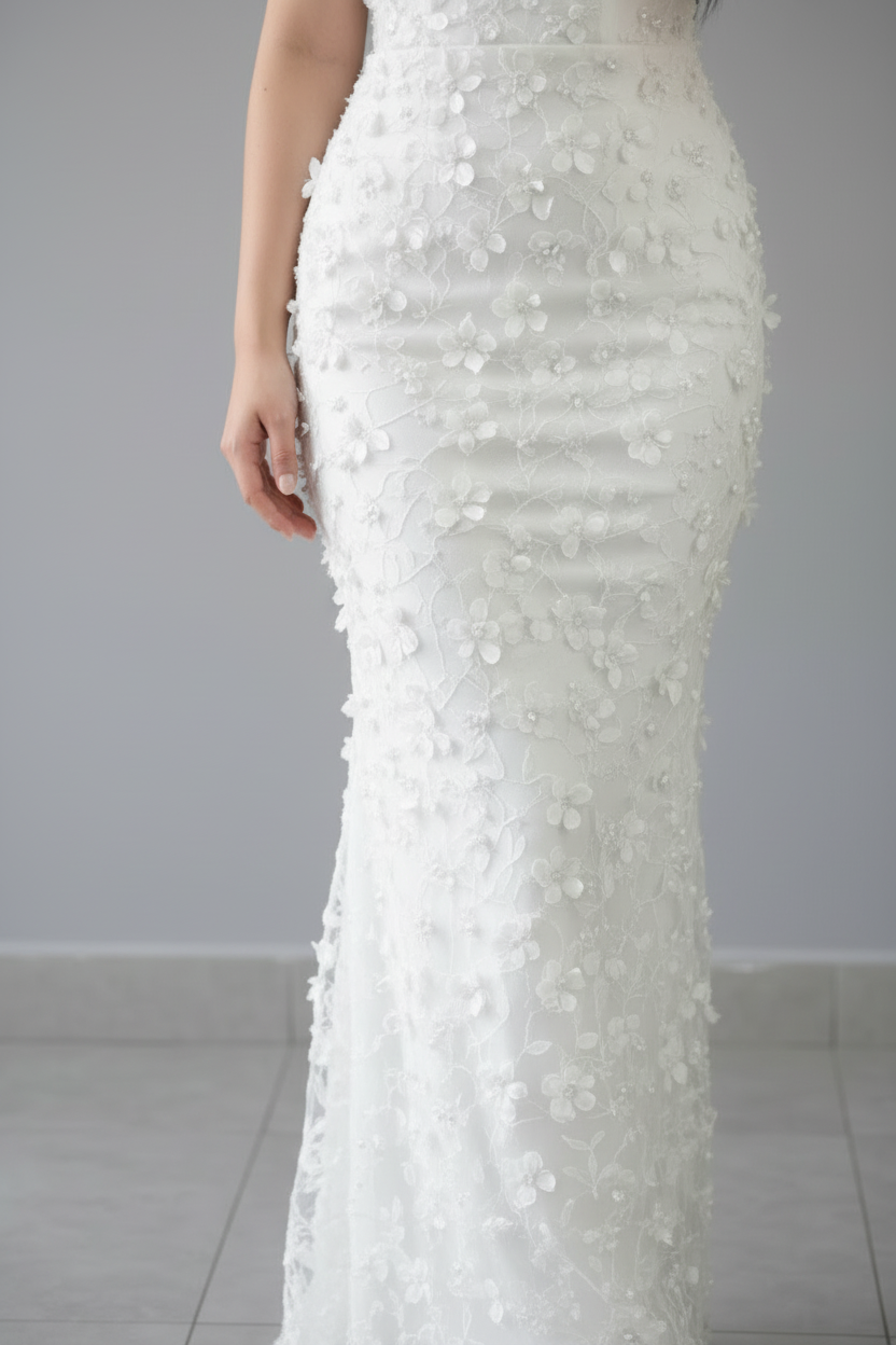 Vestido Sirena Blanco Floral cod.612
