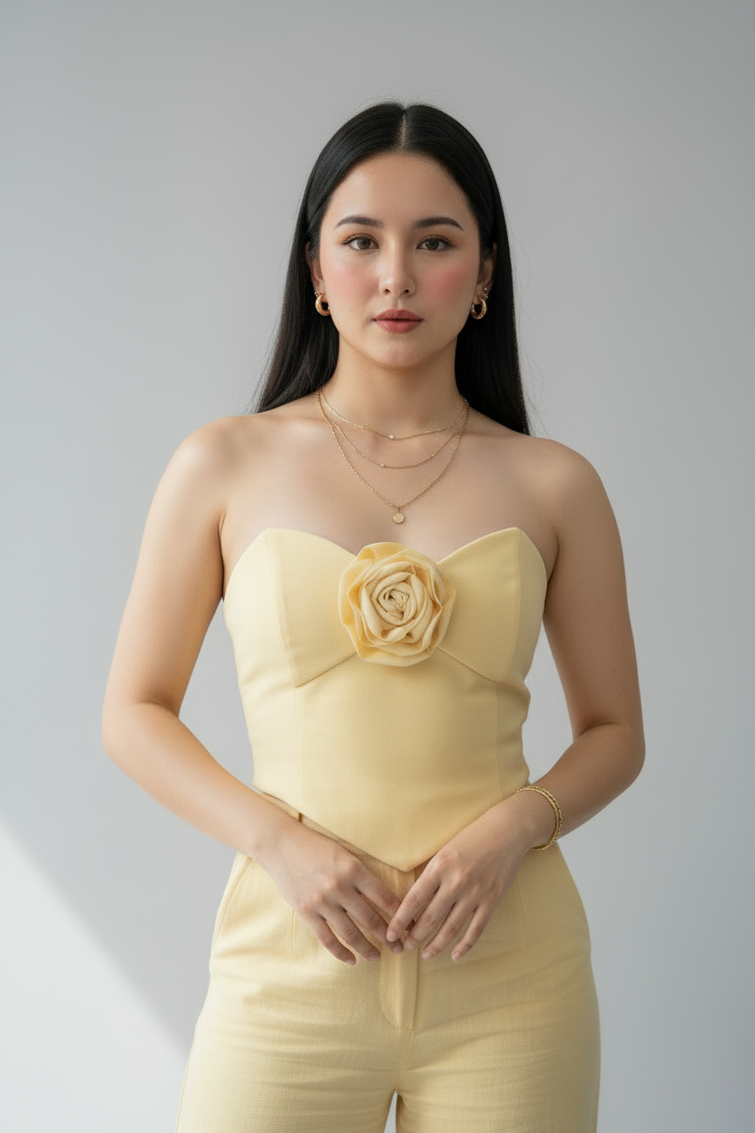 Conjunto Butter Yellow Rose Bustier & Palazzo cod.578