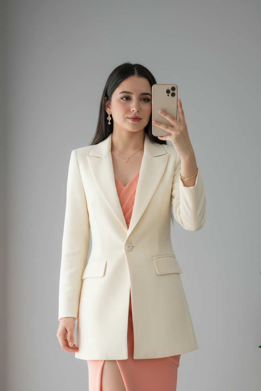 Blazer Largo Marfil Un Botón cod.B428