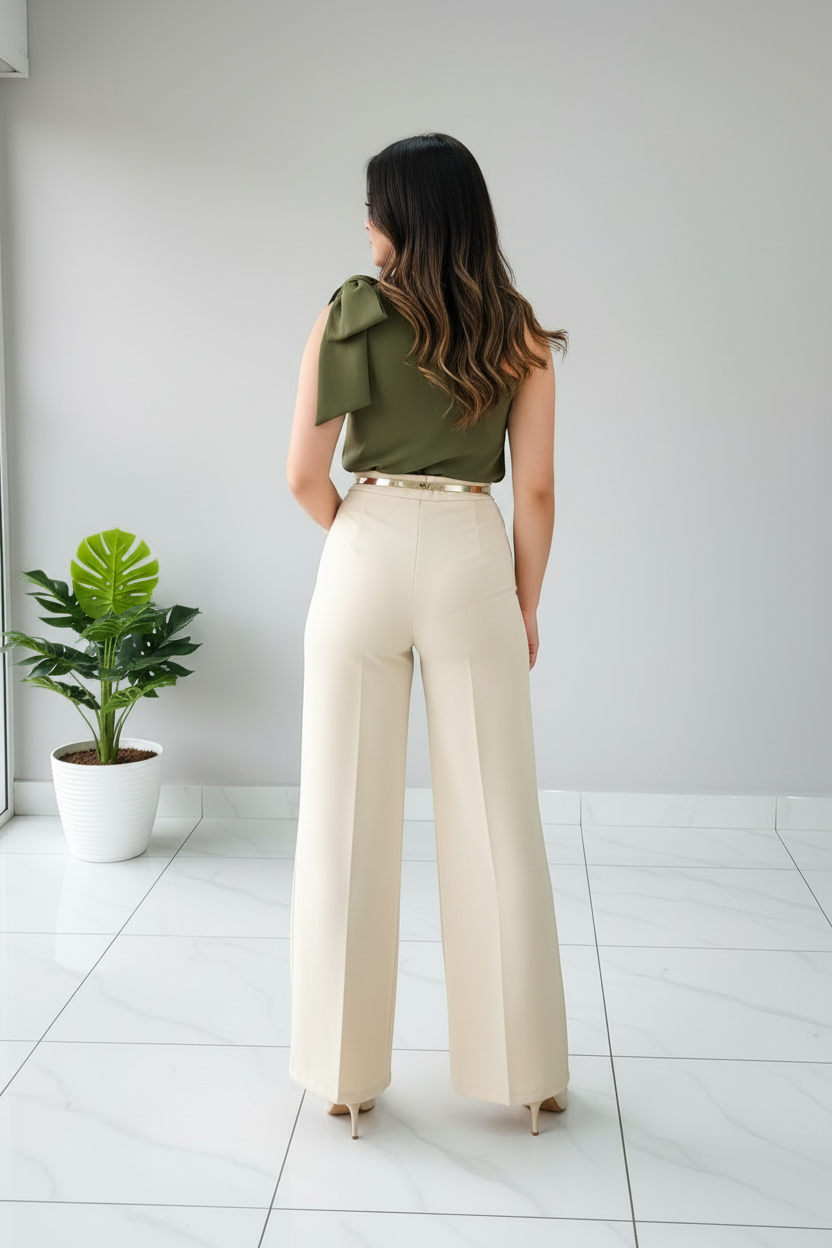 Pantalón Palazzo Beige de Tiro Alto cod.552