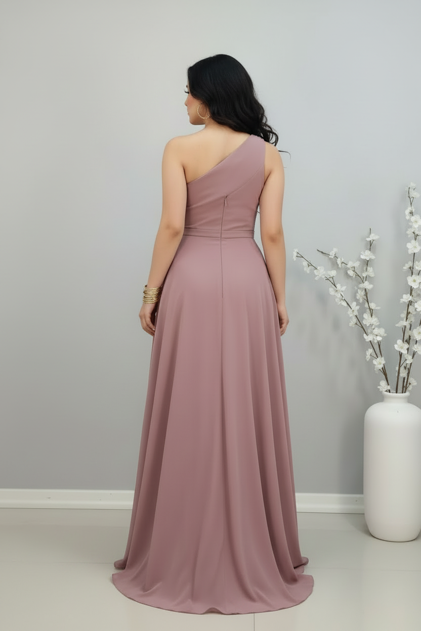 Vestido palo de rosa hombro único C.1925