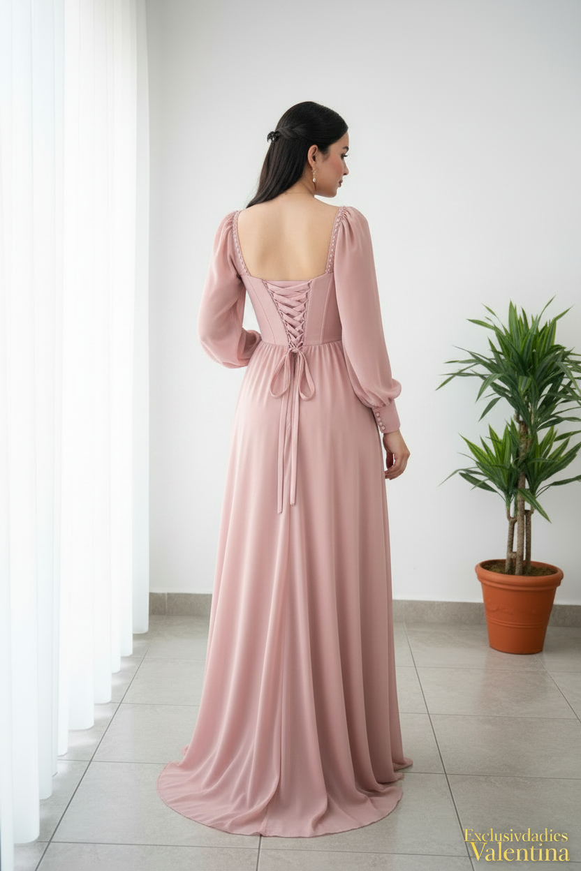 Vestido Rosa Palo · Corset Chifón cod.V265
