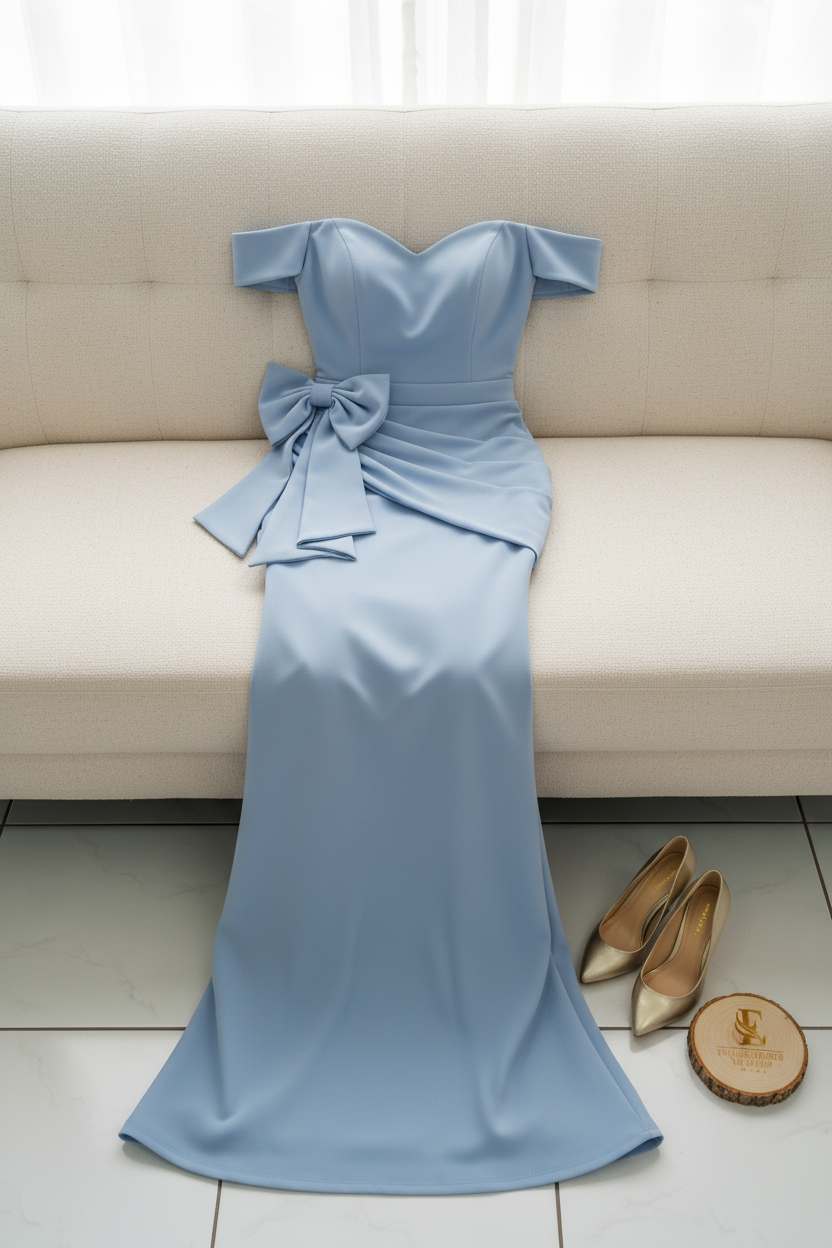 Vestido Blue Off-Shoulder Bow cod.592