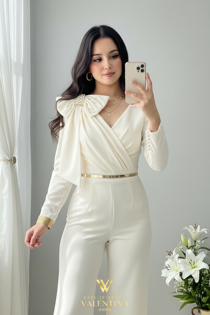 Conjunto Blanco Total Broche Dorado cod.C731