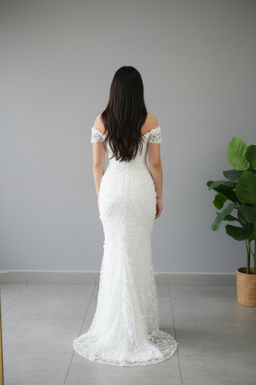 Vestido Sirena Blanco Floral cod.612