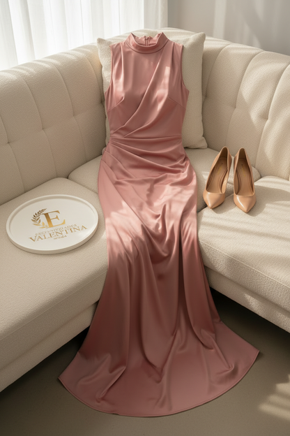 Vestido Rosa Palo Sirena Cuello Alto cod.00157