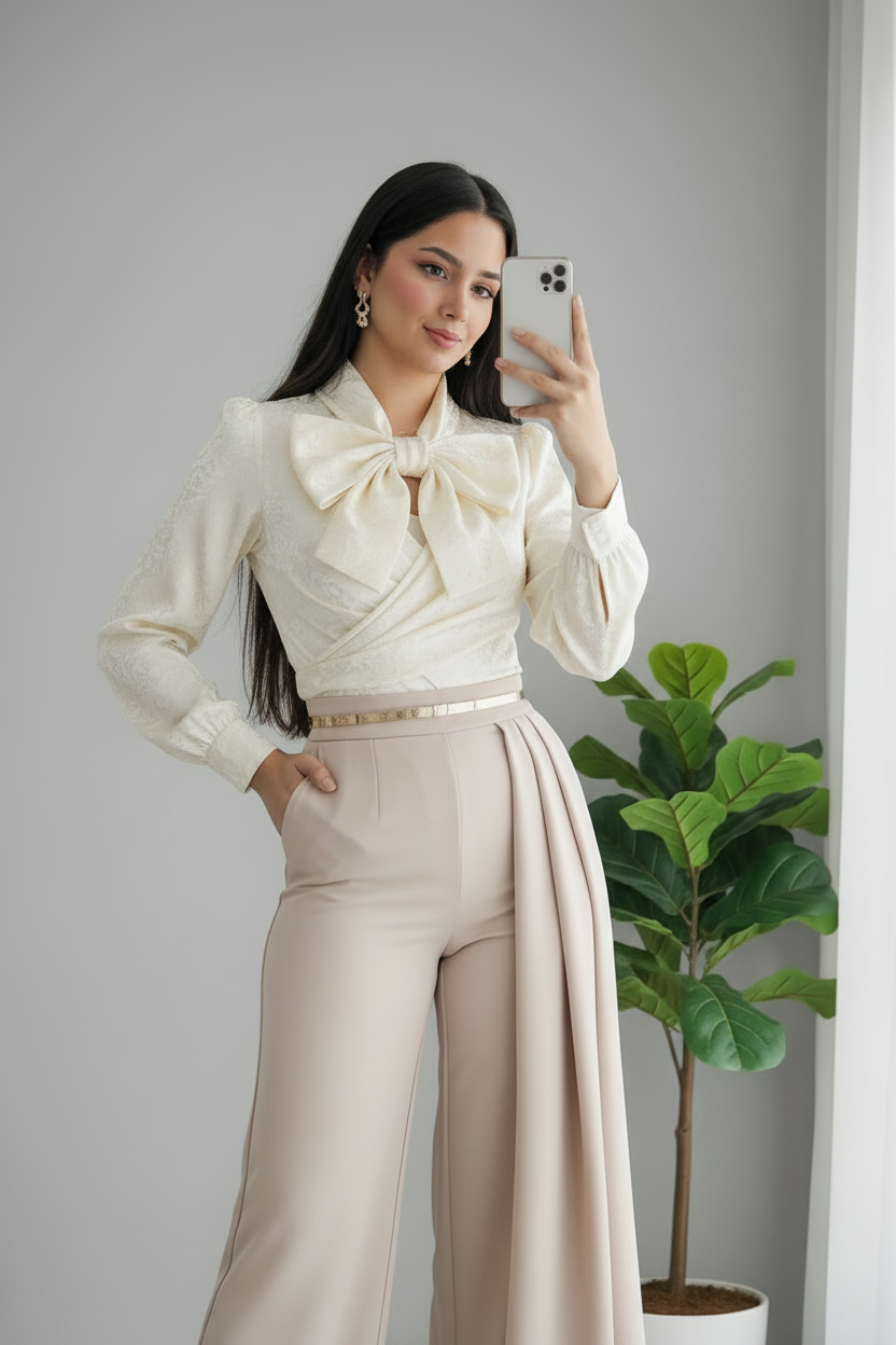 Conjunto Ivory Bow & Beige  cod.695